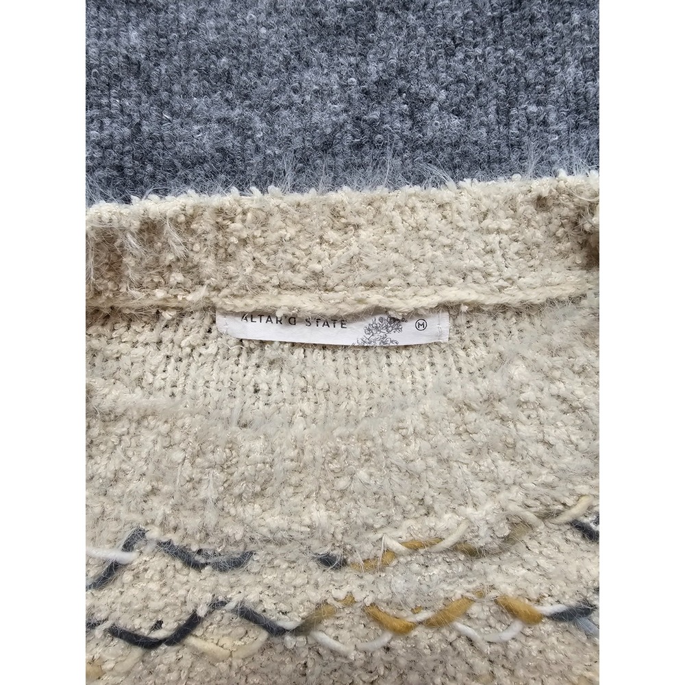 Altar'd State Cream Textured Knit Pullover Crewneck Striped Soft Sweater Medium - Picture 3 of 10